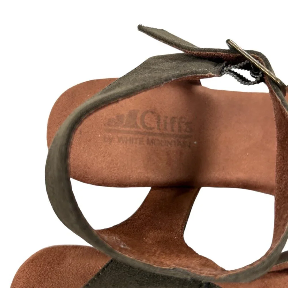 White Mountain Cassidy 9 Microsuede Platform Wedge Heel Clog Olive Retro Boho Ca